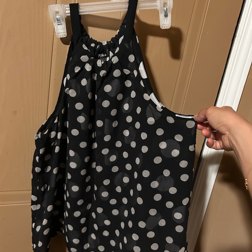 Style & Co. Black and White Polka Dot Silk Top